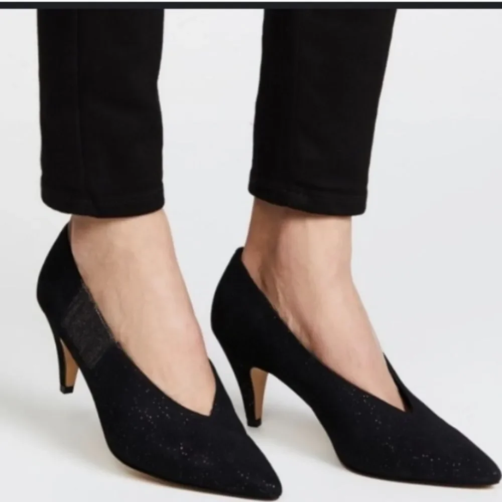 Free People Florence Black Glitter Suede Pointed Toe Pump size 40